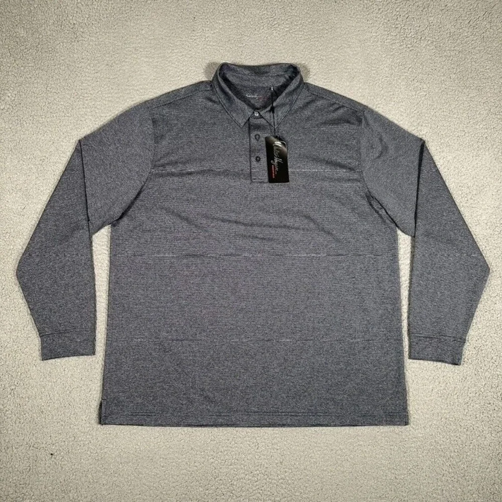 Walter Hagen Shirt Mens XL Navy Striped Golf Polo‎ Performance Stretch Wicking